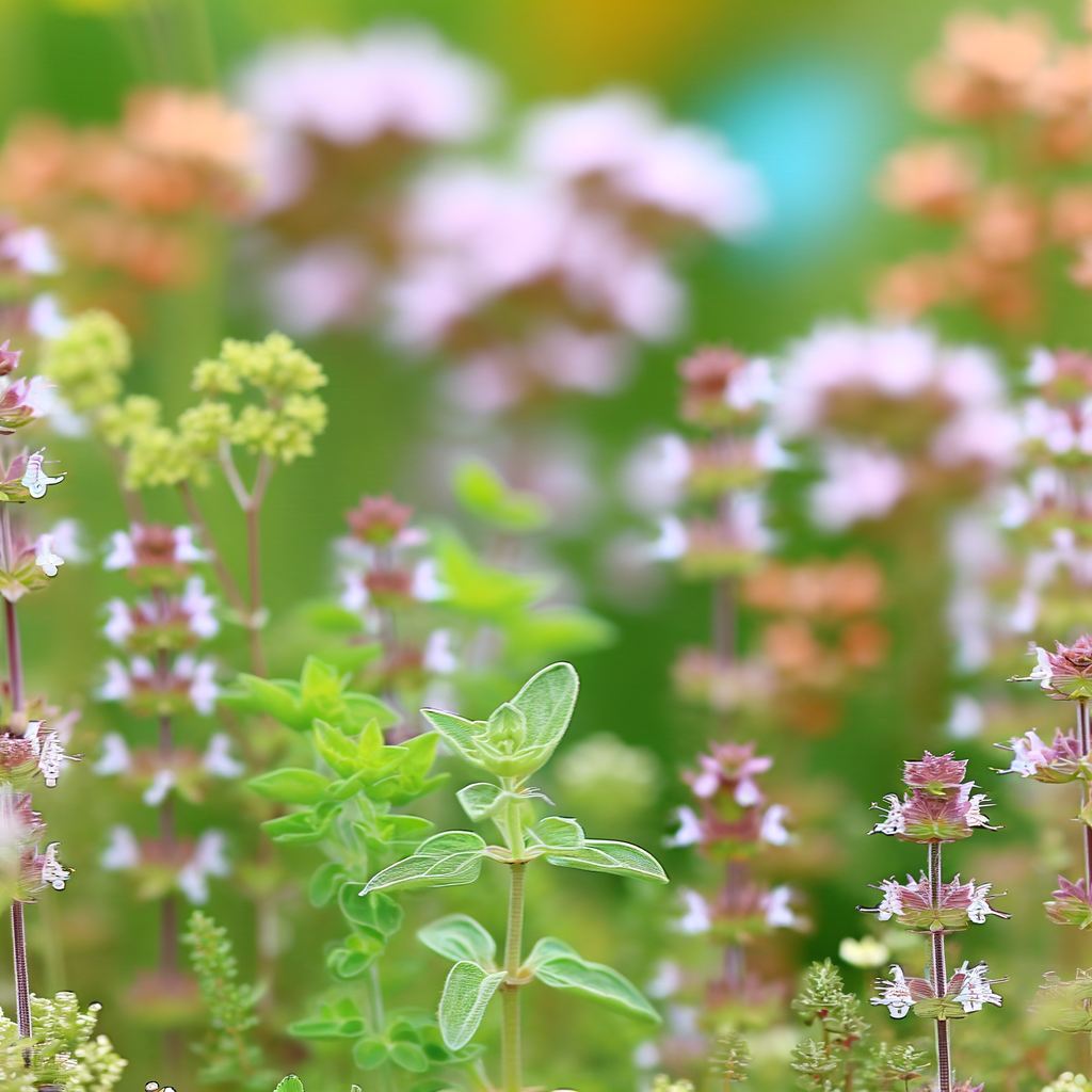 Kräuterbeet in sanften Farben blüht.